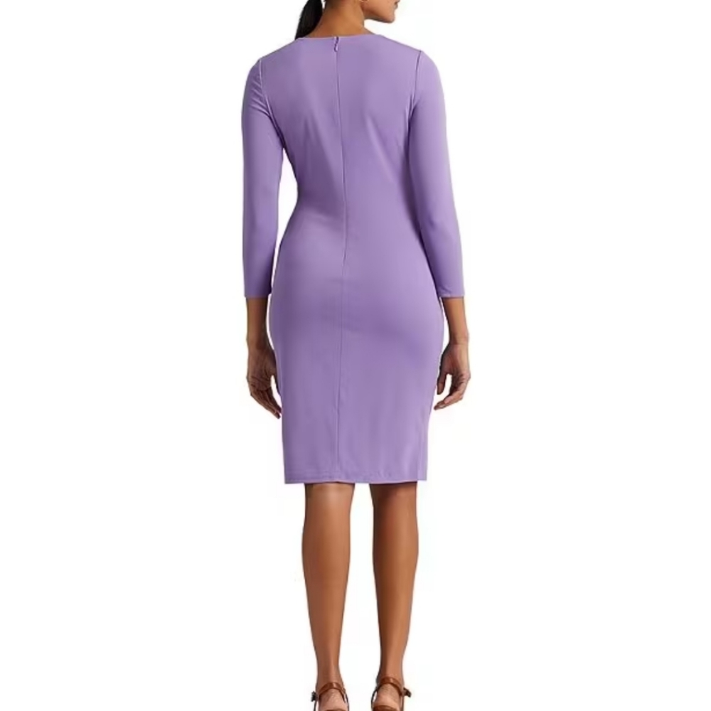 Lauren Ralph Lauren Stretch 3/4 Sleeves Crewneck Formal Wisteria Dress - Picture 3 of 13